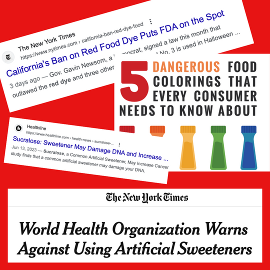 Recent News Around the Dangers of Sucralose, Sweeteners, and Dyes in Food and Beverage.